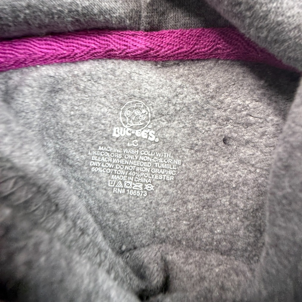 Buc-ee's Women's Fleece Hoodie NWOT Gray Striped Logo Patch L Pullover Cozy - Picture 3 of 6